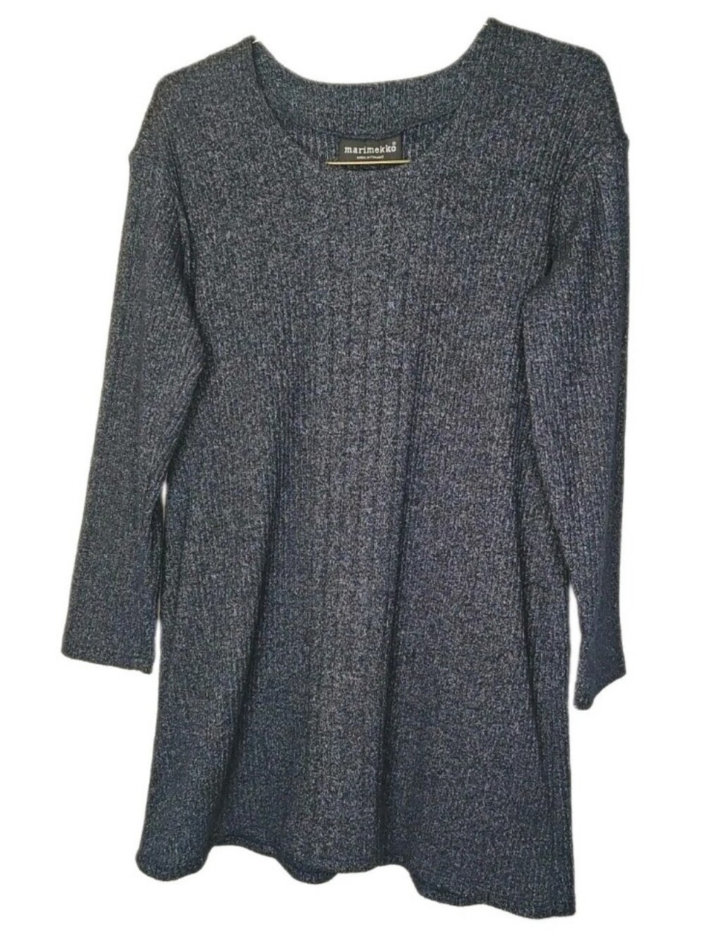 Marimekko Woman Med Tunic Sweater Dress Speckled Navy Ribbed Knit Long Sleeve